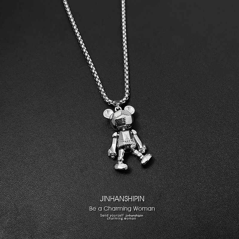 Limb adjustable teddy bear necklace, men's trendy hip-hop punk couple long versatile sweater chain, internet famous pendant accessory