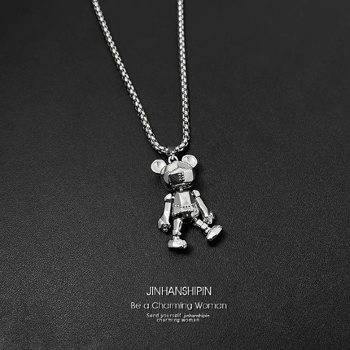 Limb adjustable teddy bear necklace, men's trendy hip-hop punk couple long versatile sweater chain, internet famous pendant accessory