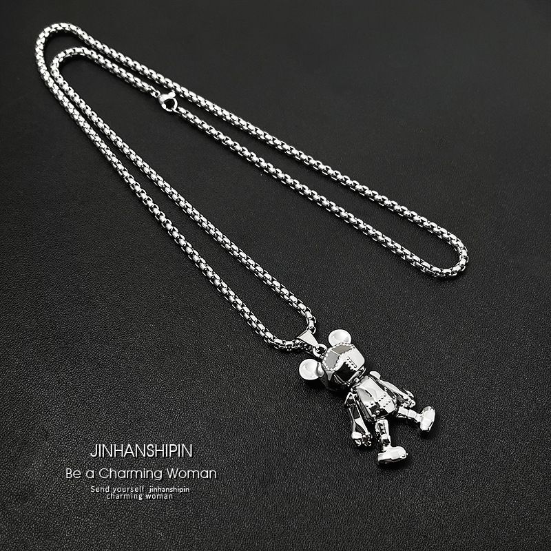 Limb adjustable teddy bear necklace, men's trendy hip-hop punk couple long versatile sweater chain, internet famous pendant accessory