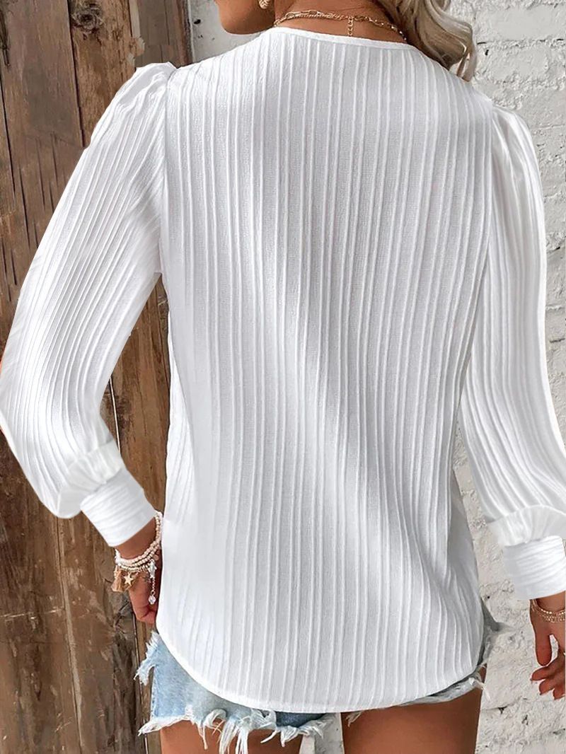 Women's Lace Stitching Shirt Loose Stitching V-neck Long Sleeve Pullover Chiffon Shirt Fall Top Simple Elegant Street Blouse