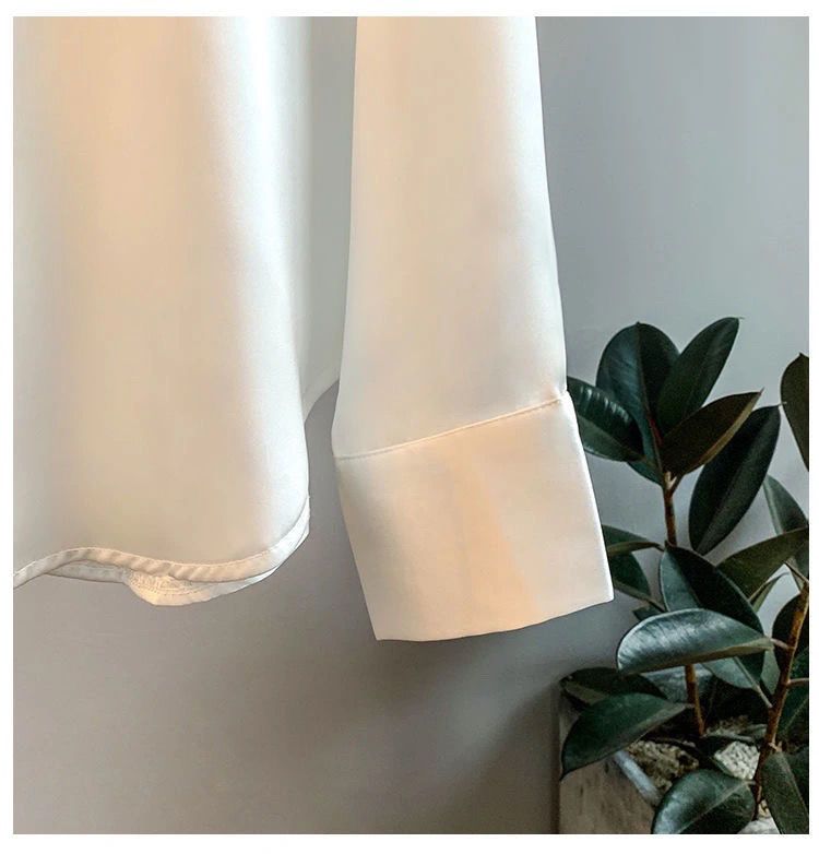 Spring Fashion Button Up Satin Silk Shirt Vintage Blouse Women White Tops Lady Long Sleeves Female Loose Street Shirts