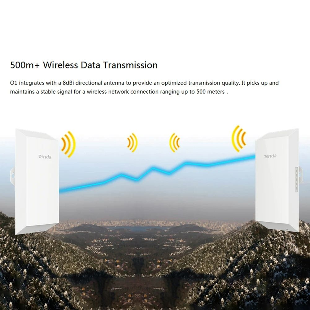 Tenda O1 Outdoor Access Point 300Mbps Long Range Smart Manage Router CPE 2.4GHz PoE Wireless Bridge 8dBi Transmission Waterproof