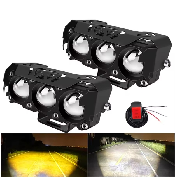 New motorcycle three eye LED spotlights, electric vehicle modified headlights, external spotlights