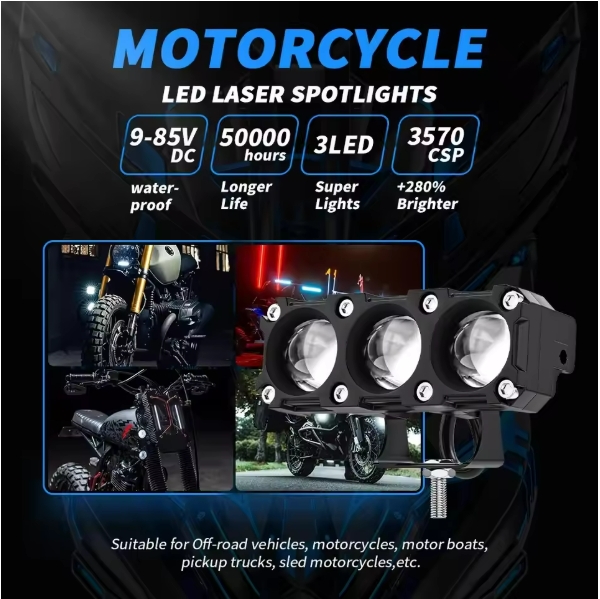 New motorcycle three eye LED spotlights, electric vehicle modified headlights, external spotlights