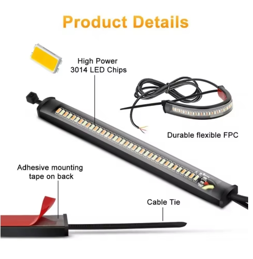 12V LED Ring Fork Strip Lamp Flashing Blinker Motorcycle Turn Signal Light & DRL Amber White Moto Flasher Auto Accessorie
