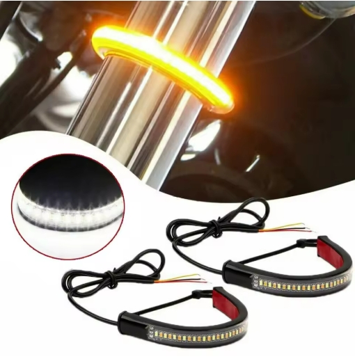 12V LED Ring Fork Strip Lamp Flashing Blinker Motorcycle Turn Signal Light & DRL Amber White Moto Flasher Auto Accessorie