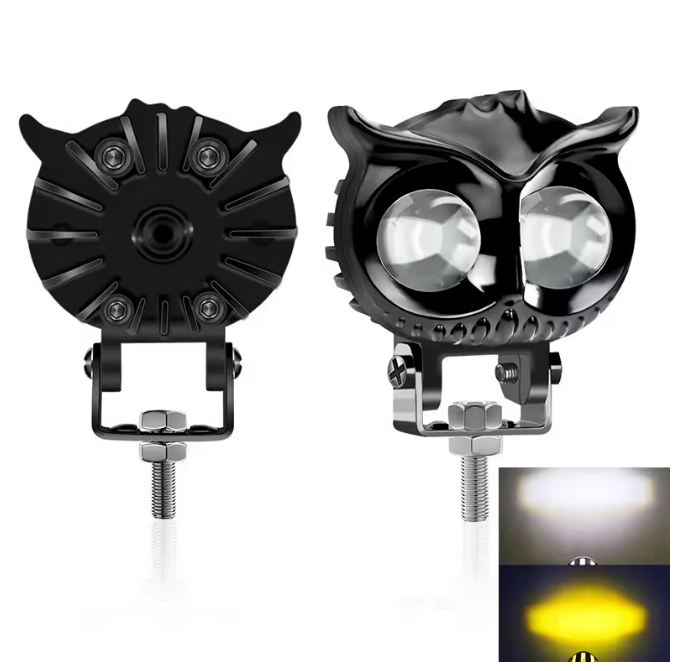Owl car headlights, motorcycle headlights, yellow and white dual color LED spotlights, driving assistance fog lights, car UTV, t