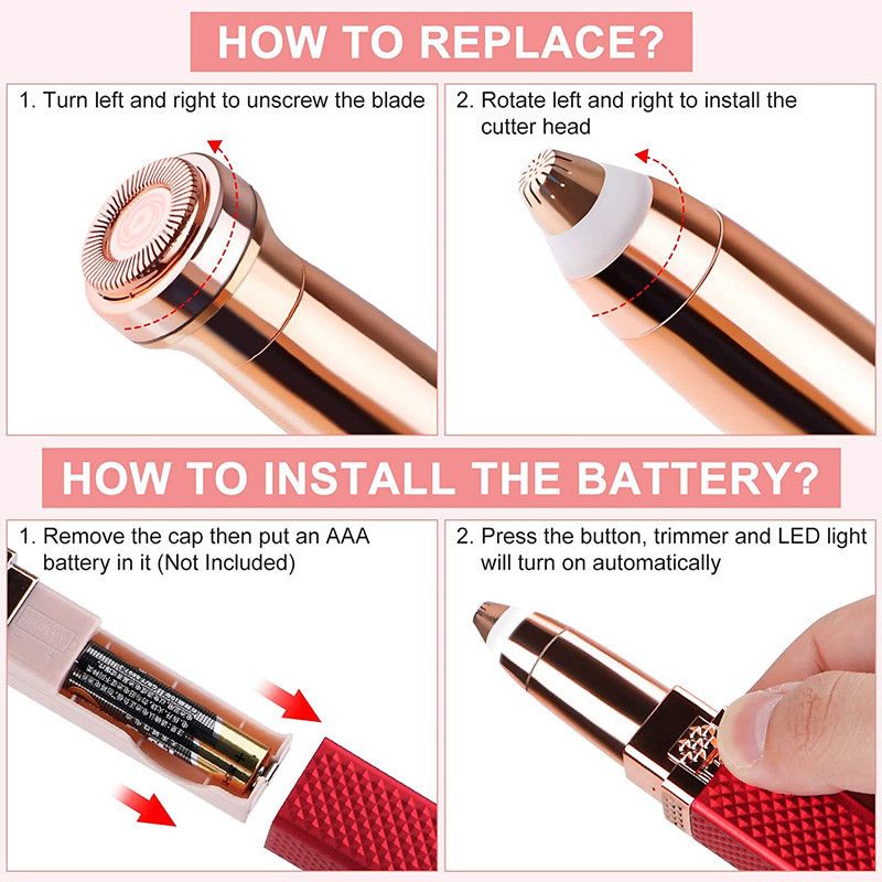 2 in 1 Multifunctional Lipstick Shaver with LED Light Armpit Hair Leg Hair Shaver Electric Eyebrow Shaver Women's Hair Remover