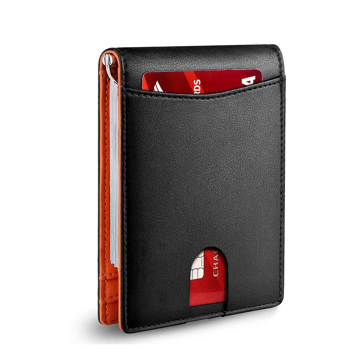 Slim Wallets for Men - Leather Money Clip Mens Wallet - RFID Blocking Front Pocket Bifold Wallet - Minimalist Credit Card Holder