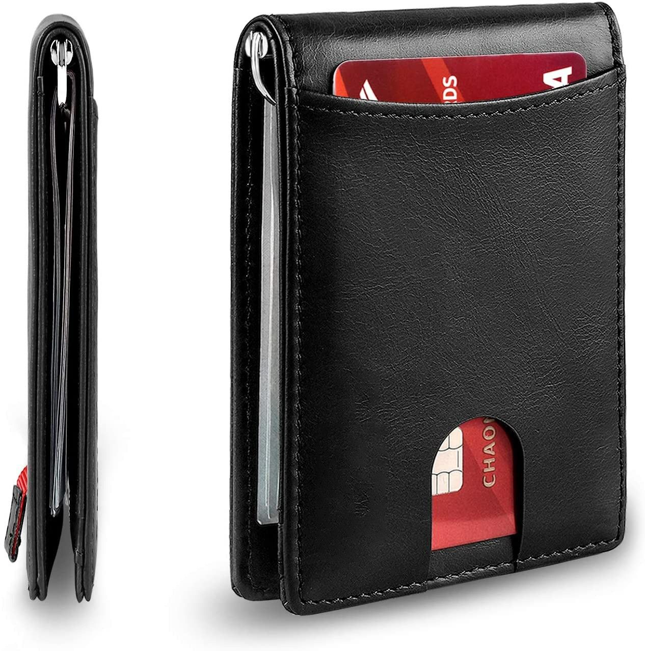Slim Wallets for Men - Leather Money Clip Mens Wallet - RFID Blocking Front Pocket Bifold Wallet - Minimalist Credit Card Holder