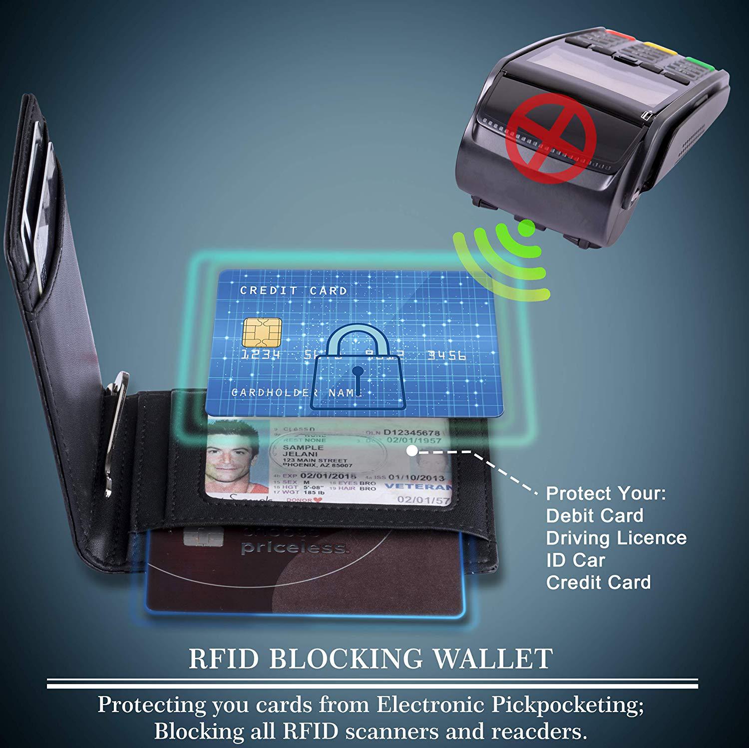 Slim Wallets for Men - Leather Money Clip Mens Wallet - RFID Blocking Front Pocket Bifold Wallet - Minimalist Credit Card Holder