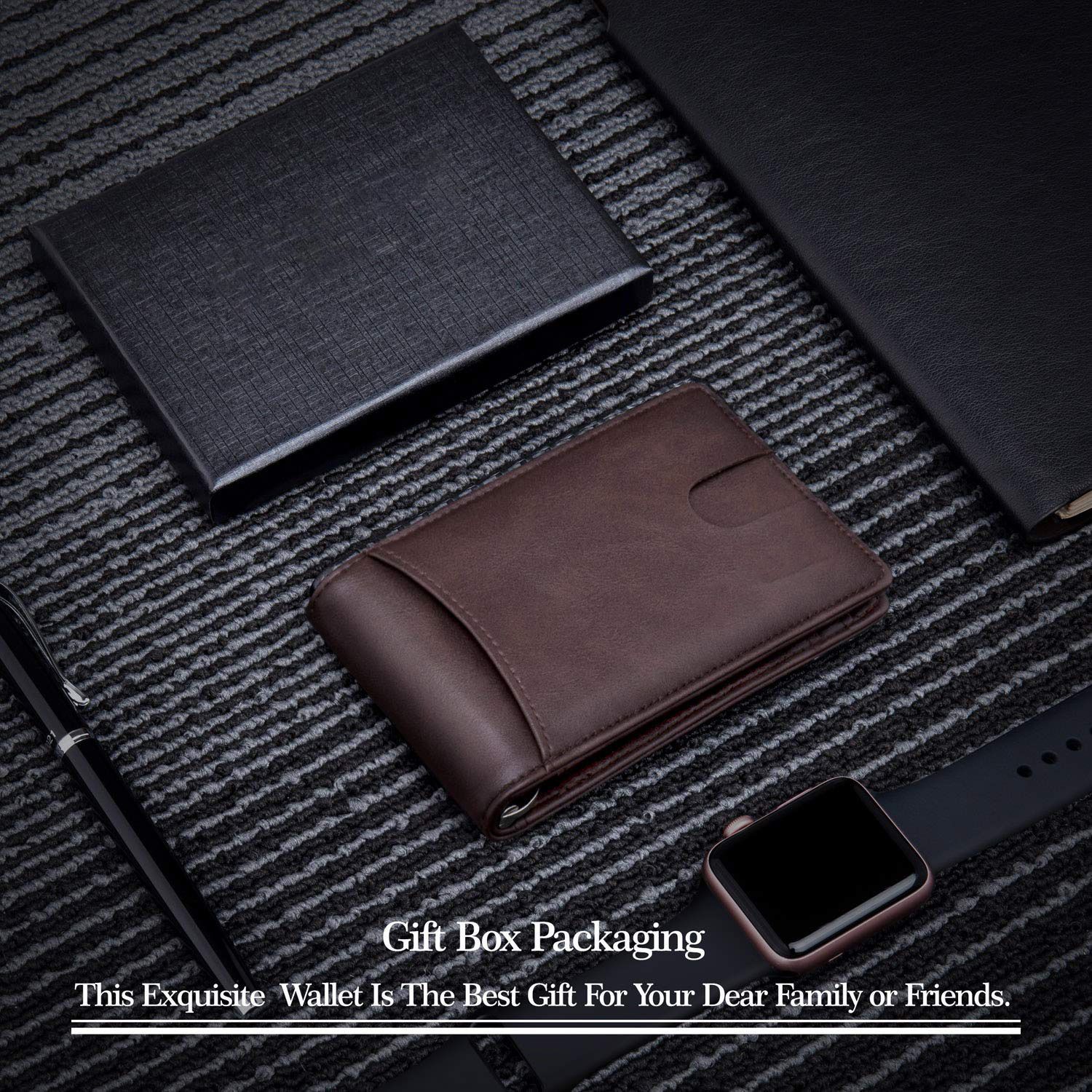 Slim Wallets for Men - Leather Money Clip Mens Wallet - RFID Blocking Front Pocket Bifold Wallet - Minimalist Credit Card Holder