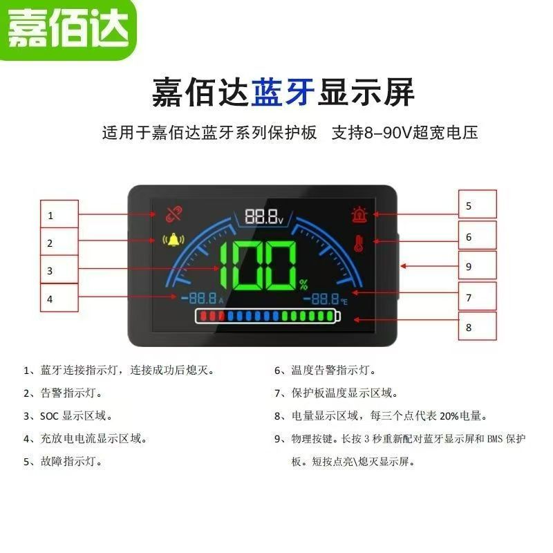 Lithium battery software protection board display screen dedicated 3-24 series power display voltage and power meter