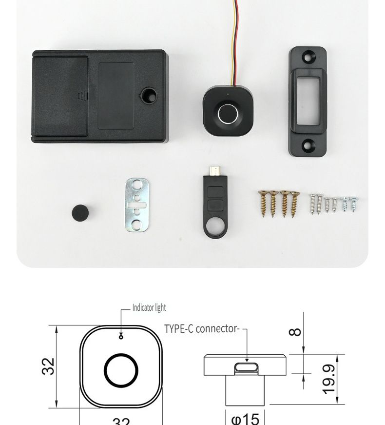 Biometric Fingerprint Lock Black Keyless Cabinet Lock Smart Drawer Locks Anti-theft Door Lock Long Standby Time Door Hardwar