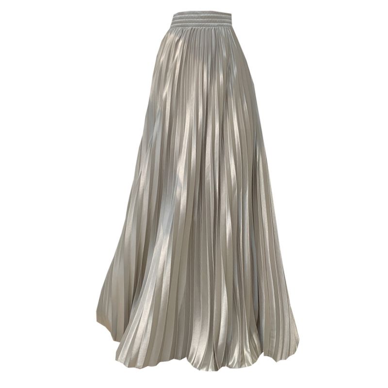 2025 98cm Basics Maxi Pleated Skirt for Women New Korean Casual All-match Solid A Line High Waist Long Maxi Skirt Female