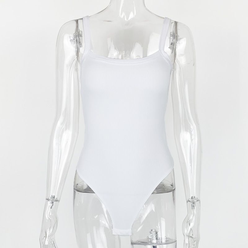 Strap Solid Bodycon Sexy Body Casual Basic White Summer Bodysuit Women Tops Sleeveless Sheer Bodysuits Jumpsuit Slim