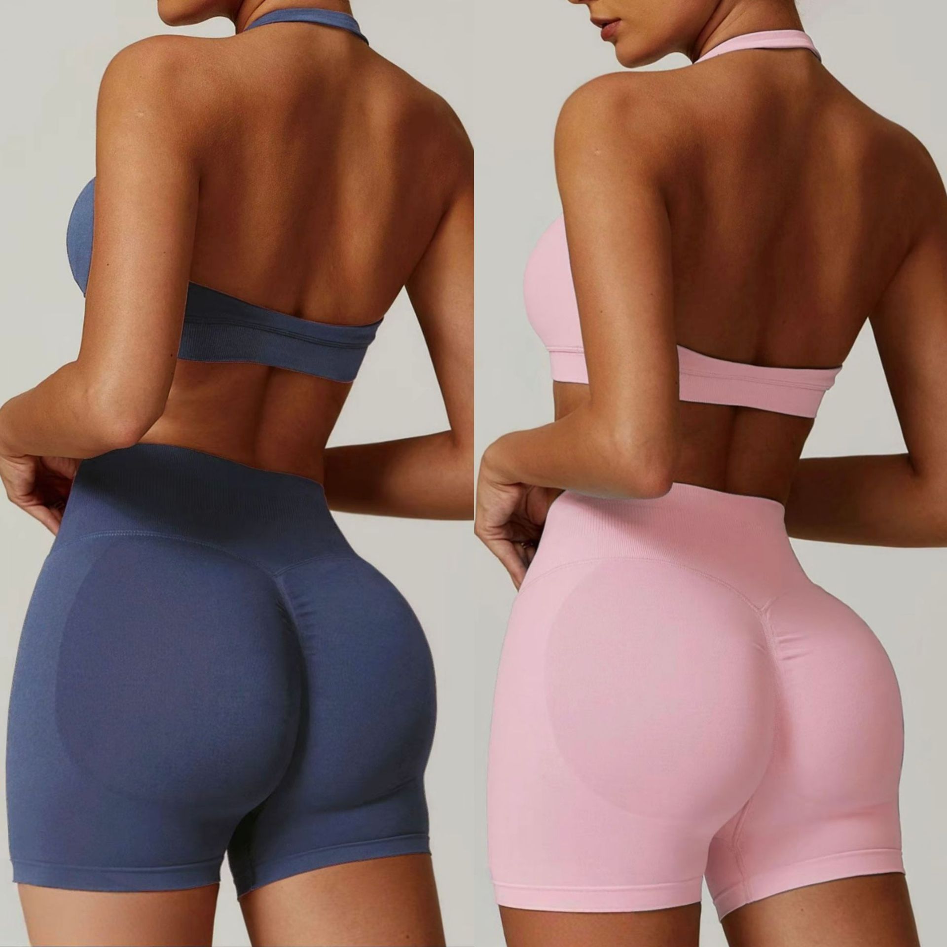 2 Pieces Yoga Suit for Women Seamless Fitness Gym Clothes Halter Sports Bra Matching Impact Shorts Workout Sets Gym Outfit