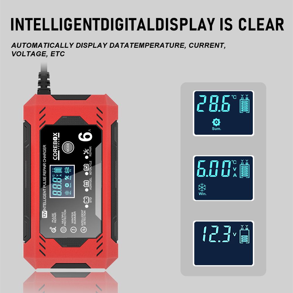 12V6A intelligent pulse repair charger start stop car motorcycle AGM battery charger