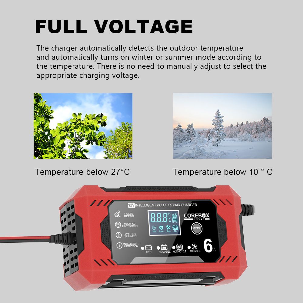 12V6A intelligent pulse repair charger start stop car motorcycle AGM battery charger