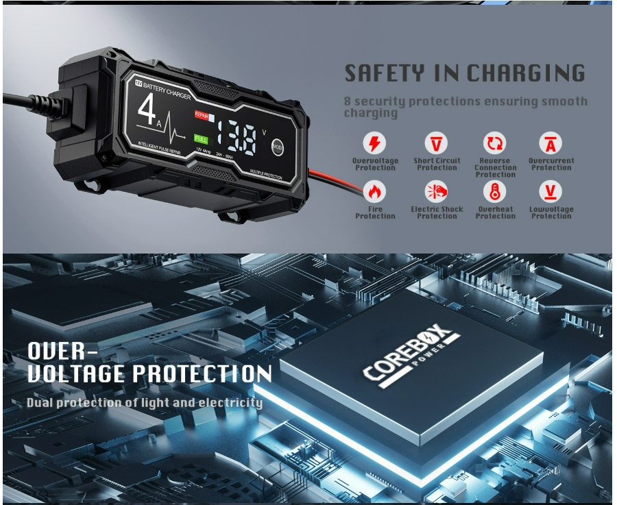 12V4A intelligent repair charger start stop motorcycle battery maintenance device battery charging charger
