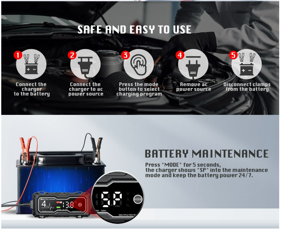 12V4A intelligent repair charger start stop motorcycle battery maintenance device battery charging charger