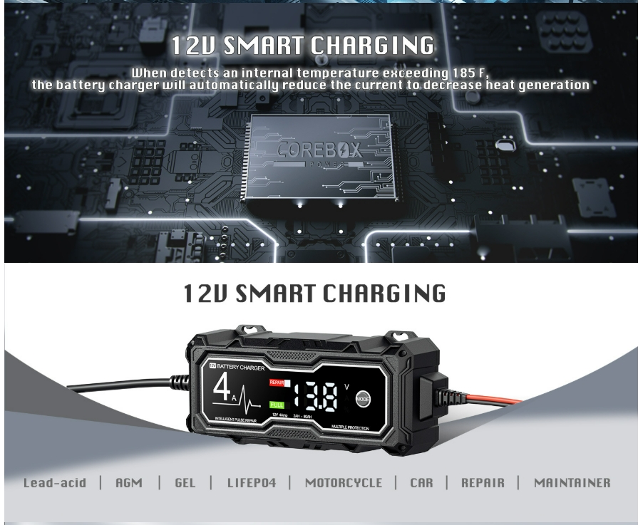 12V4A intelligent repair charger start stop motorcycle battery maintenance device battery charging charger