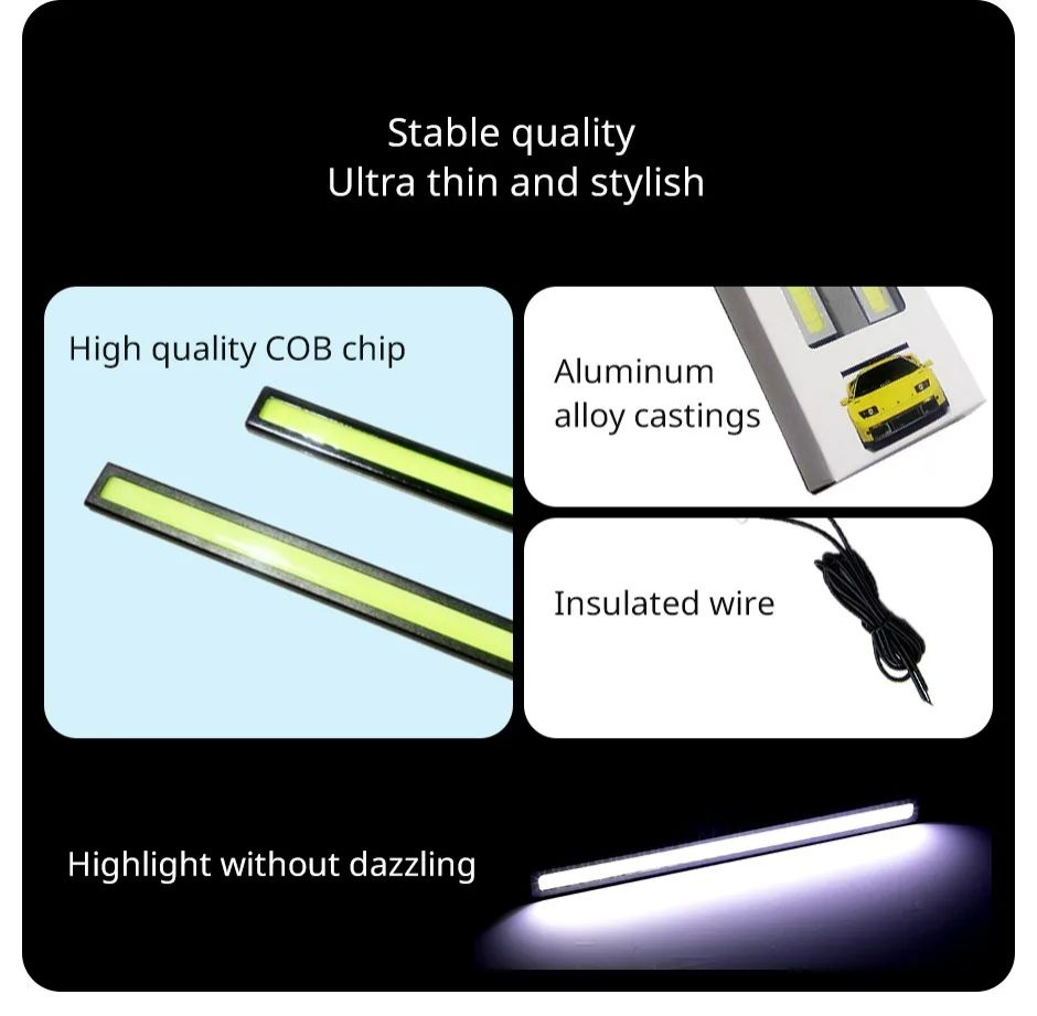 5pcs/set Ultra Thin Bright LED Car COB Daytime Running Lights SuperBright Low Cosumption Auto DRL Fog Driving Lamp 12V DRL Lamp Universal