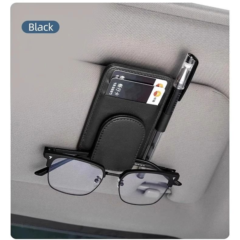 Car Sunglasses Holder Sun Visor Glasses Clip Multifunction Leather Eyeglasses Hanger Portable Ticket Card Clip Car Accessories