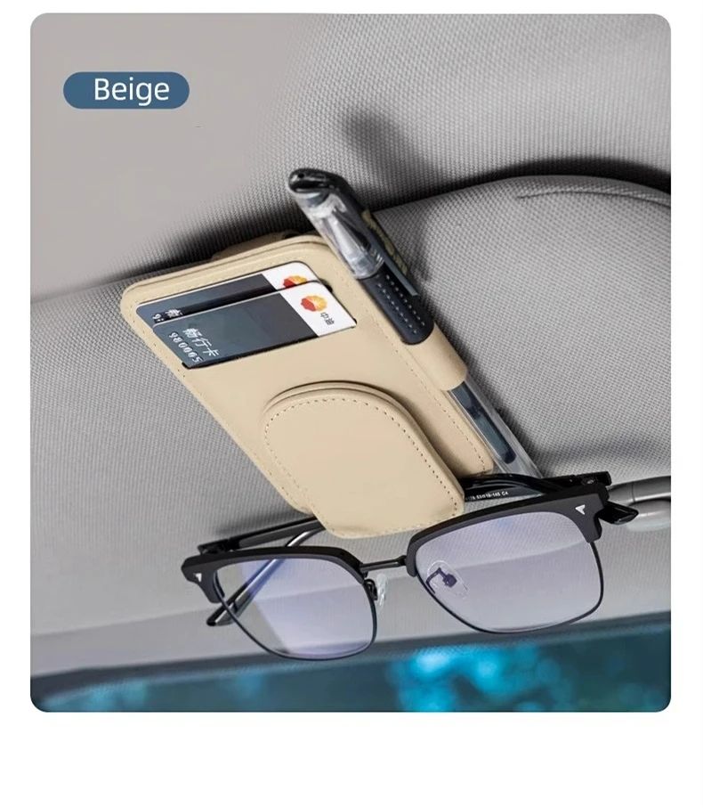 Car Sunglasses Holder Sun Visor Glasses Clip Multifunction Leather Eyeglasses Hanger Portable Ticket Card Clip Car Accessories