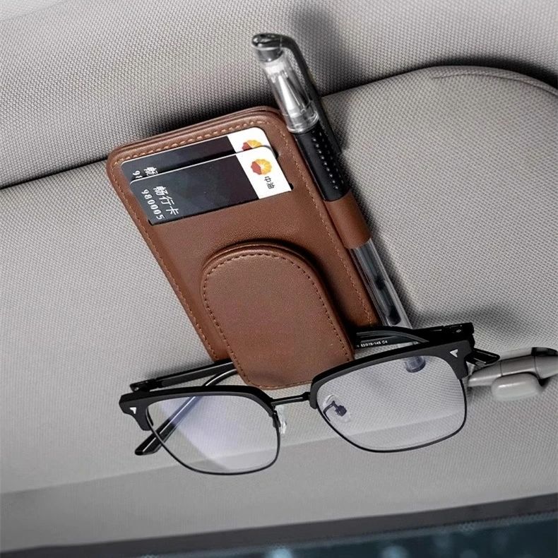 Car Sunglasses Holder Sun Visor Glasses Clip Multifunction Leather Eyeglasses Hanger Portable Ticket Card Clip Car Accessories