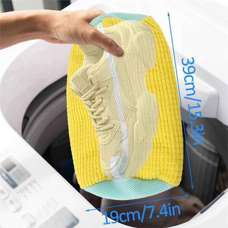Durable Shoe Washing Machine Bag for All Shoe Types-Yellow with Blue Zipper,Ideal for Sneakers and Casual Shoes,Laundry Wash Bag