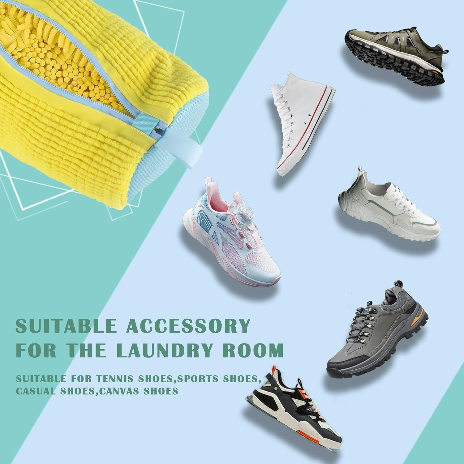 Durable Shoe Washing Machine Bag for All Shoe Types-Yellow with Blue Zipper,Ideal for Sneakers and Casual Shoes,Laundry Wash Bag