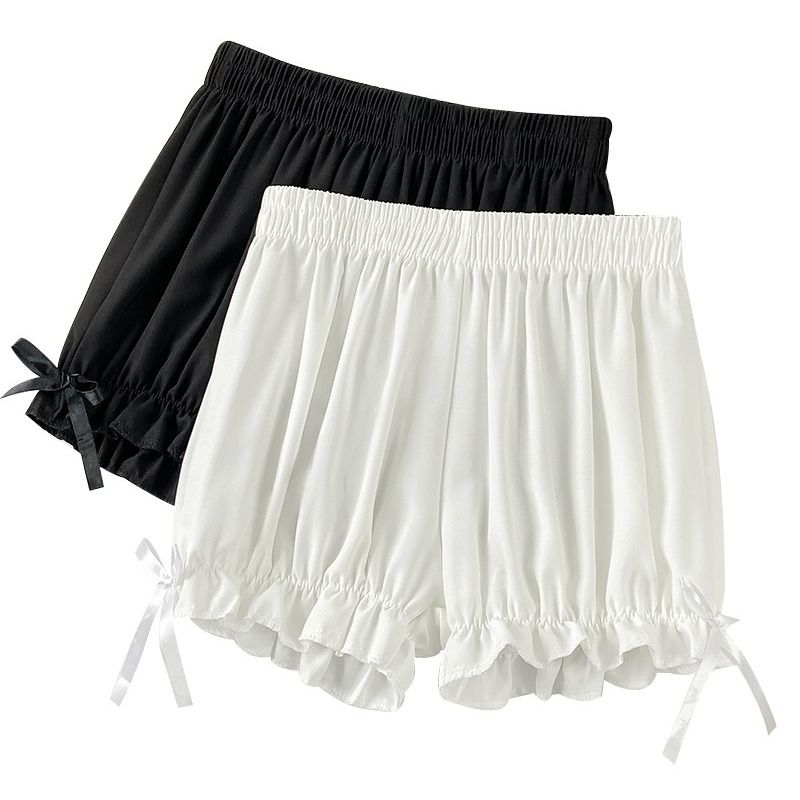 Women Lace Short Panties Imitation Silk Ruffle Bloomers Anti Exposure Safety Pants Lolita Satin Knickers Shorts Dress Pettipant