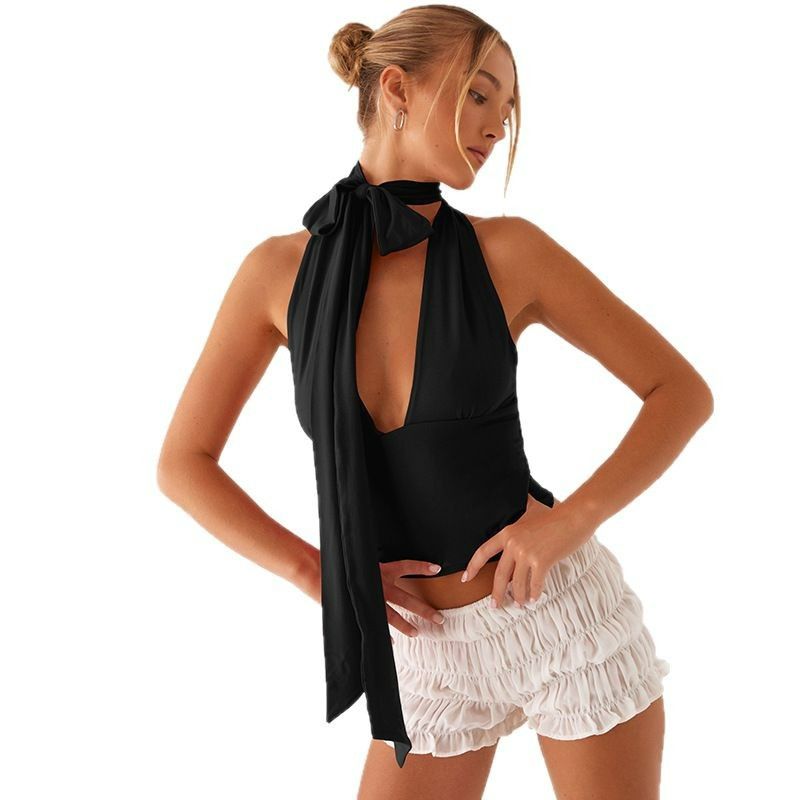 Weird Puss Scarf Tank Tops Women Backless Irregular Summer Trend Hottie Hipster Trend Sexy Wild Classic Streetwear Basic Vest