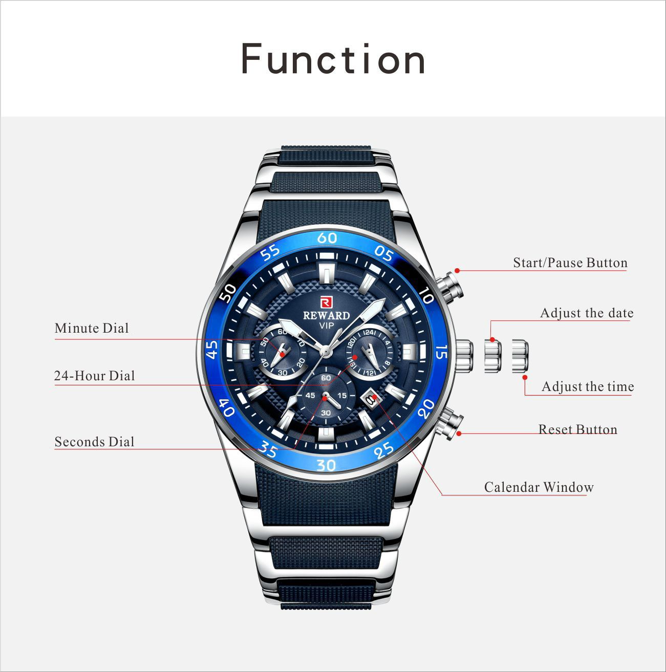 REWARD Big Dial Mens Watches Top Luxury Brand Sport Waterproof Watch Men Chronograph Quartz Clock Automatic Date WristWatches