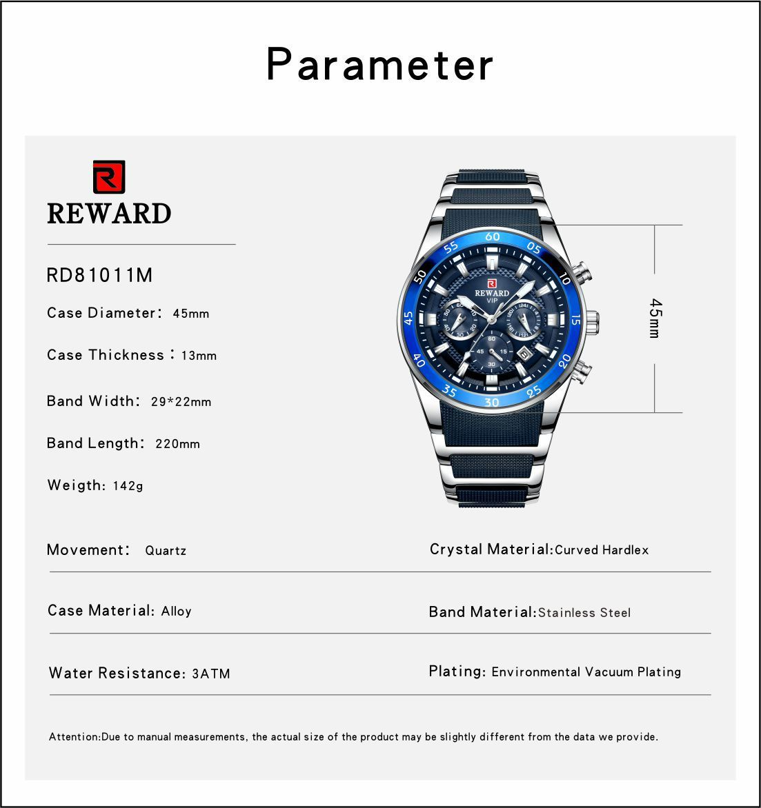 REWARD Big Dial Mens Watches Top Luxury Brand Sport Waterproof Watch Men Chronograph Quartz Clock Automatic Date WristWatches