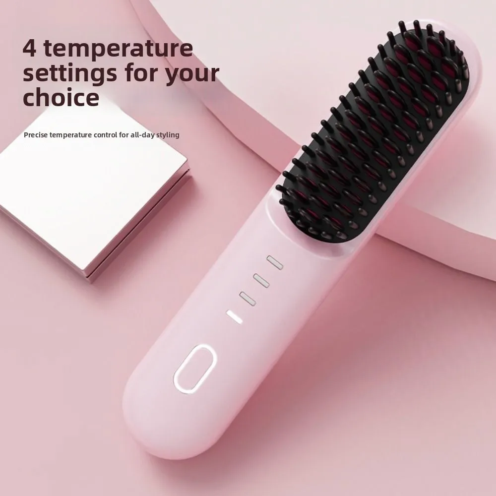 Cordless Hair Straightener Brush Ceramic Coating Rechargeable Hair Straightener Comb Fast Heating 4 Temp Settings Hot Comb Women