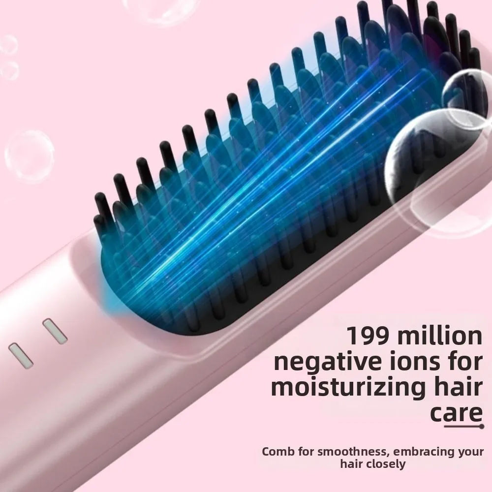 Cordless Hair Straightener Brush Ceramic Coating Rechargeable Hair Straightener Comb Fast Heating 4 Temp Settings Hot Comb Women