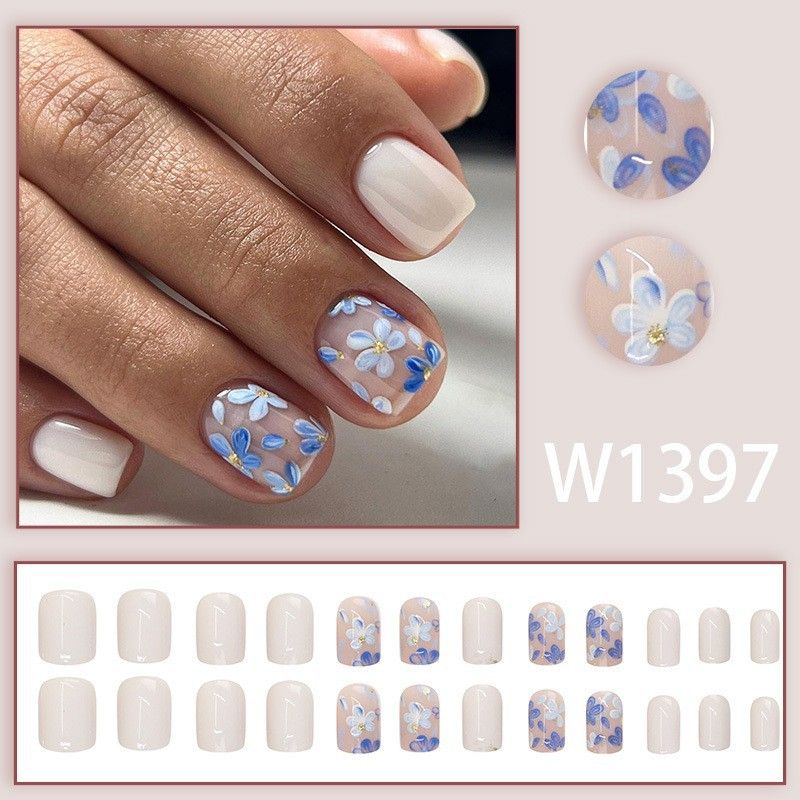 3*24pcs/set short square fake nails for women cute bride heart white french tips faux ongles y2k press on false nail supplies