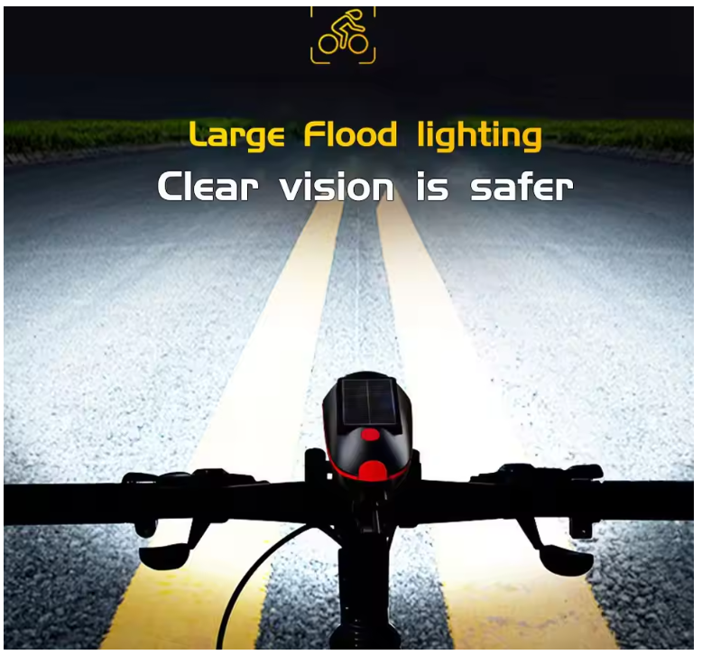 Solar Bicycle Headlight USB Rechargeable MTB Bike Solar Front Back Light with Horn for Night Riding Waterproof Bicycle Accessories