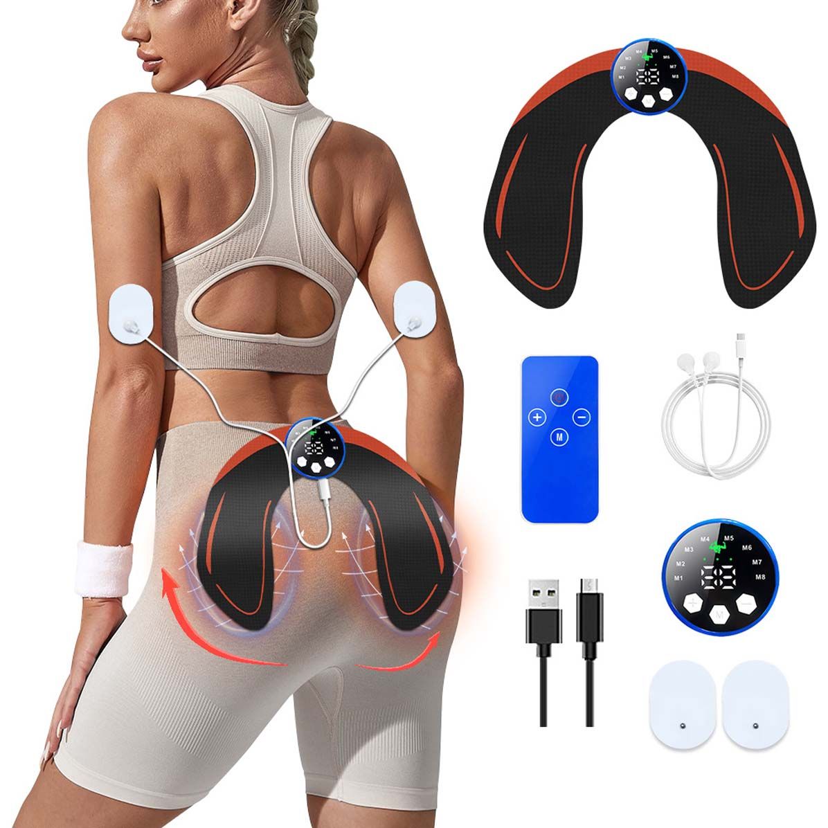 Hips Trainer USB Buttocks Lifting Massager Stimulator Electric Muscle Enhancer Pad EMS Wireless Remote Fitness Gear Home Office Workout Equipment for Women Men