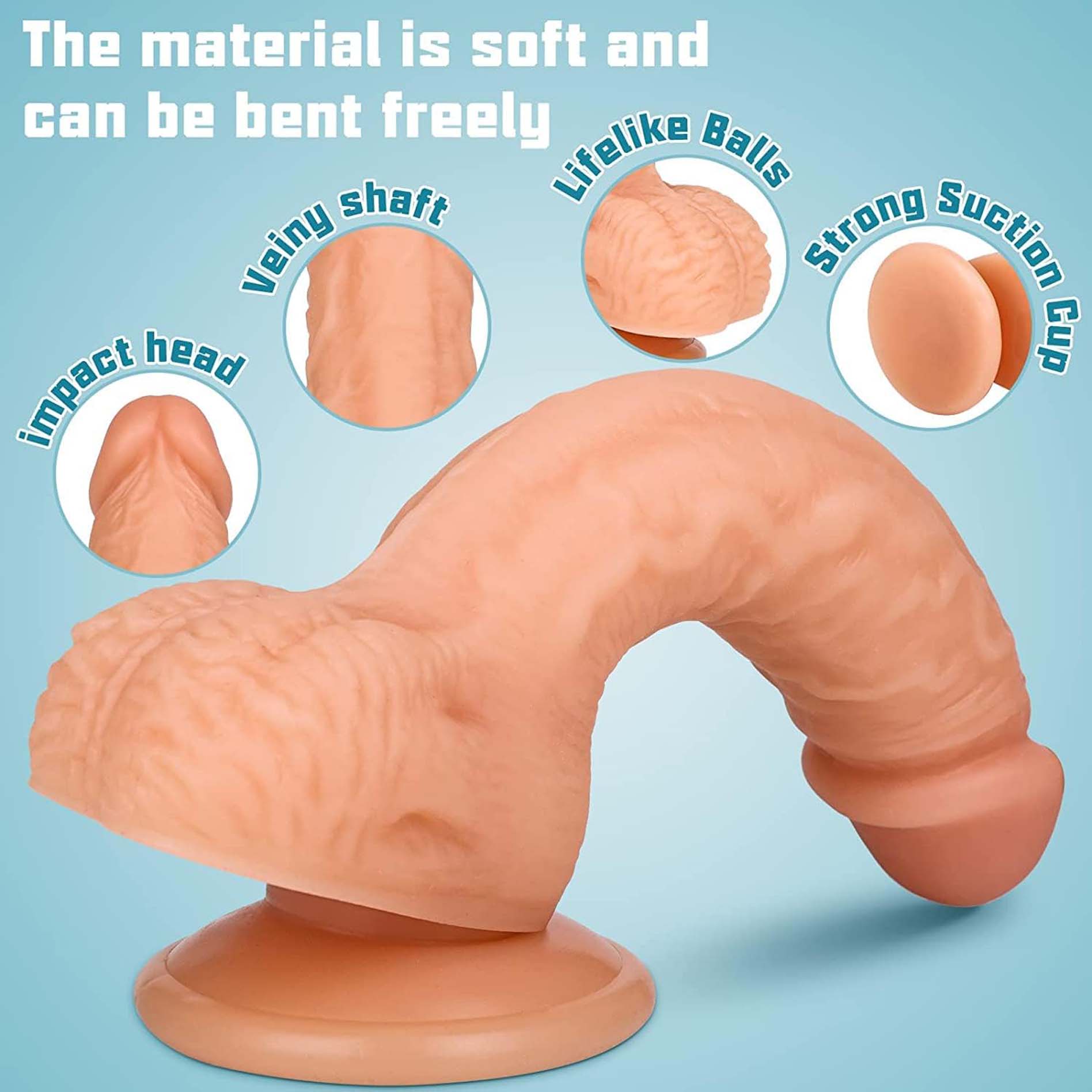 5 Colors Dildo Options Realistic Silicone Dildos Colorful Monster Cock with Balls Suction Cup G-Spot Anal Lifelike Curved Adult Sex Toy for Women Perfect Love Gift for Couples Girlfriend Wife