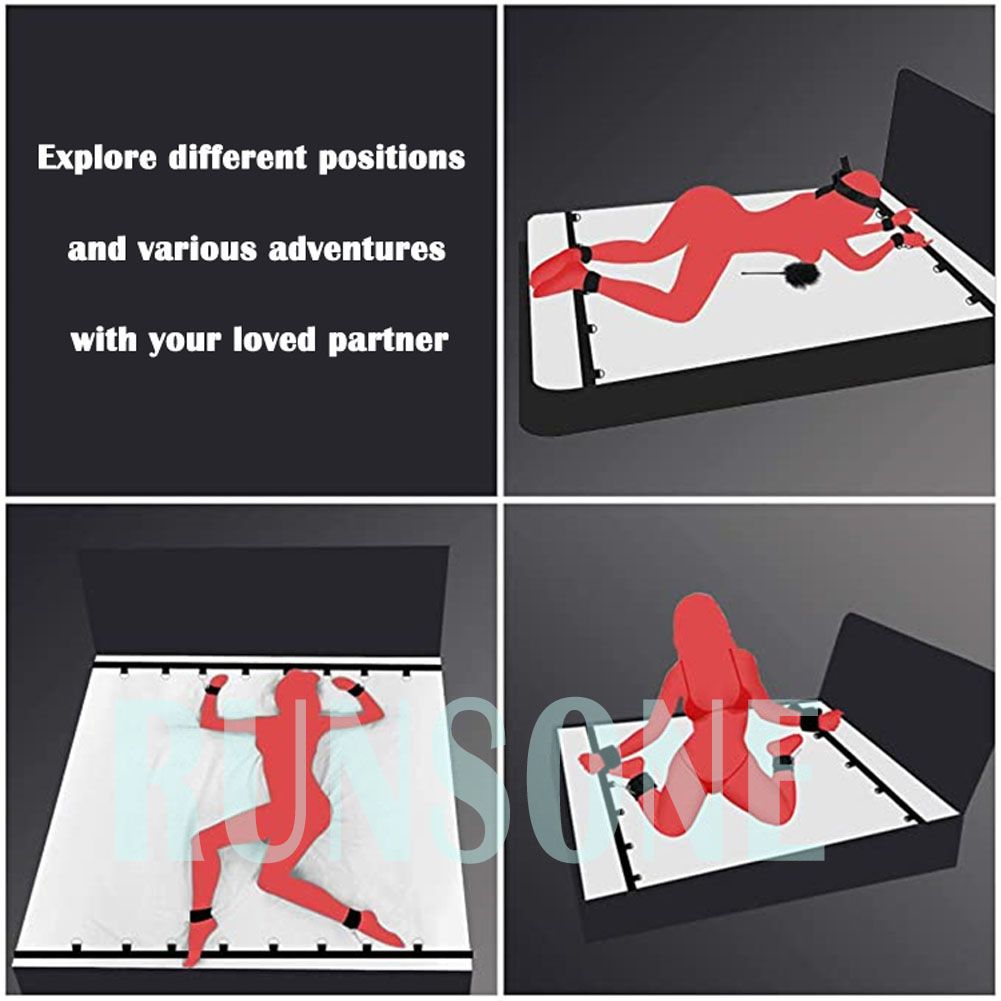 BDSM Bed Restraints Sex Game Bondage Kits Couple SM Fetish Gear Adult Toy with Adjustable Hands Ankle Wrist Cuffs Blindfold Tickler Soft Strap Sex Toys for Women Couples