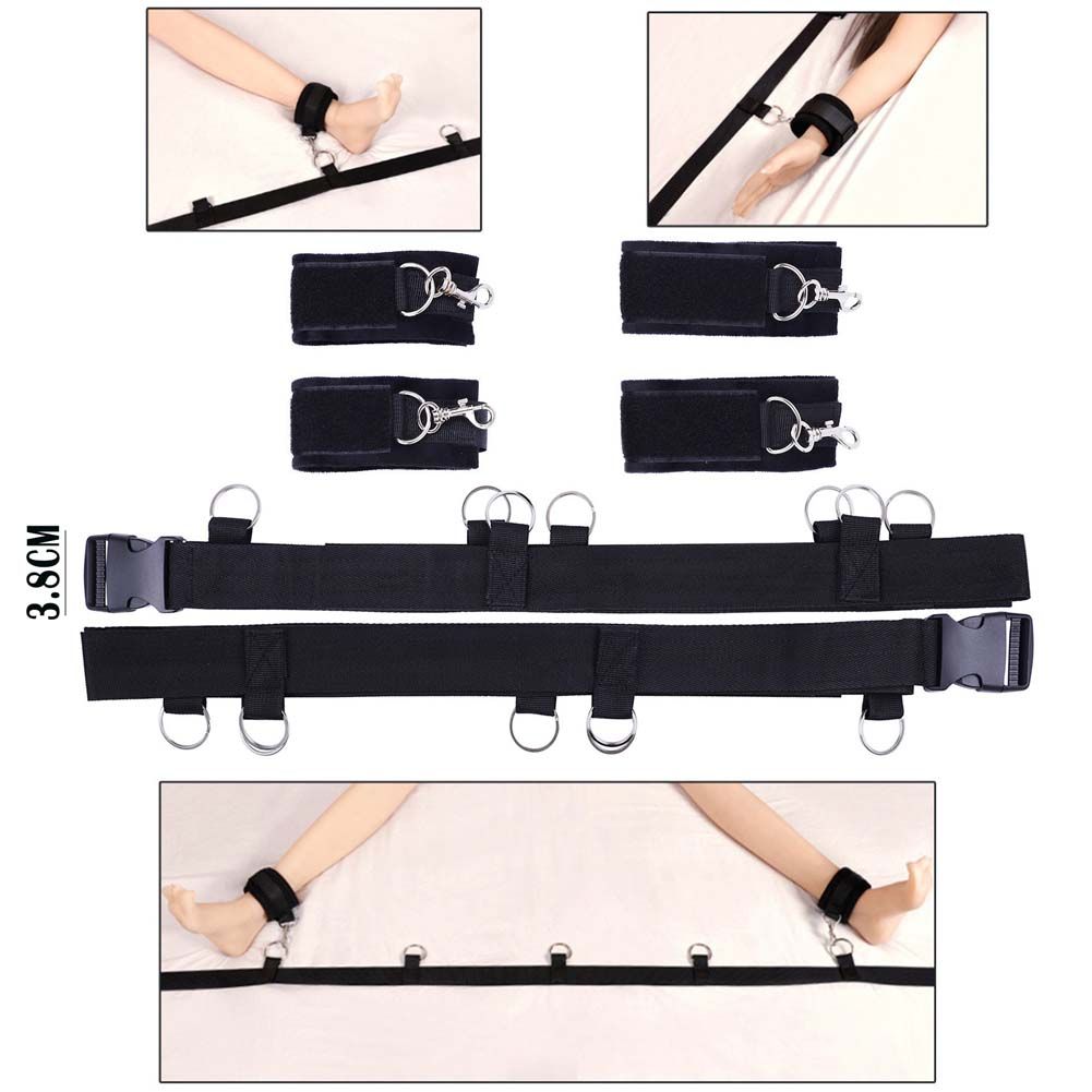 BDSM Bed Restraints Sex Game Bondage Kits Couple SM Fetish Gear Adult Toy with Adjustable Hands Ankle Wrist Cuffs Blindfold Tickler Soft Strap Sex Toys for Women Couples
