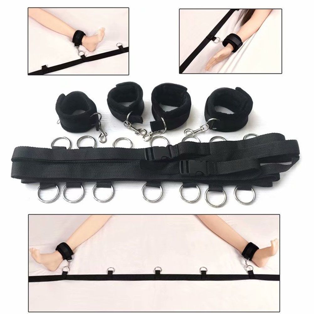 BDSM Bed Restraints Sex Game Bondage Kits Couple SM Fetish Gear Adult Toy with Adjustable Hands Ankle Wrist Cuffs Blindfold Tickler Soft Strap Sex Toys for Women Couples