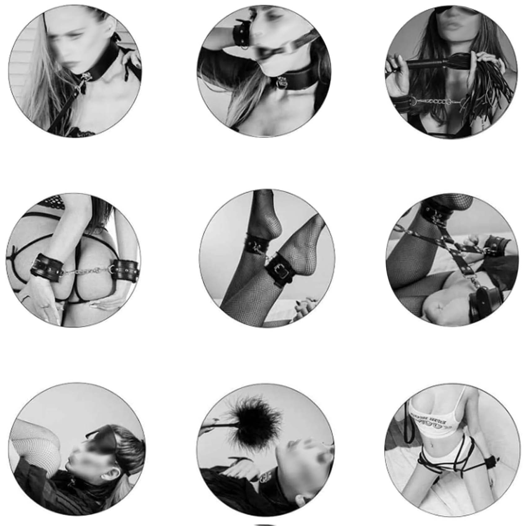 10pcs Pack Bondage Restraints BDSM Adult Sex Toys PU Leather Fetish Set Role Play Bed Game Handcuffs Mouth Ball Gag Foreplay Gift for Women Men Couples