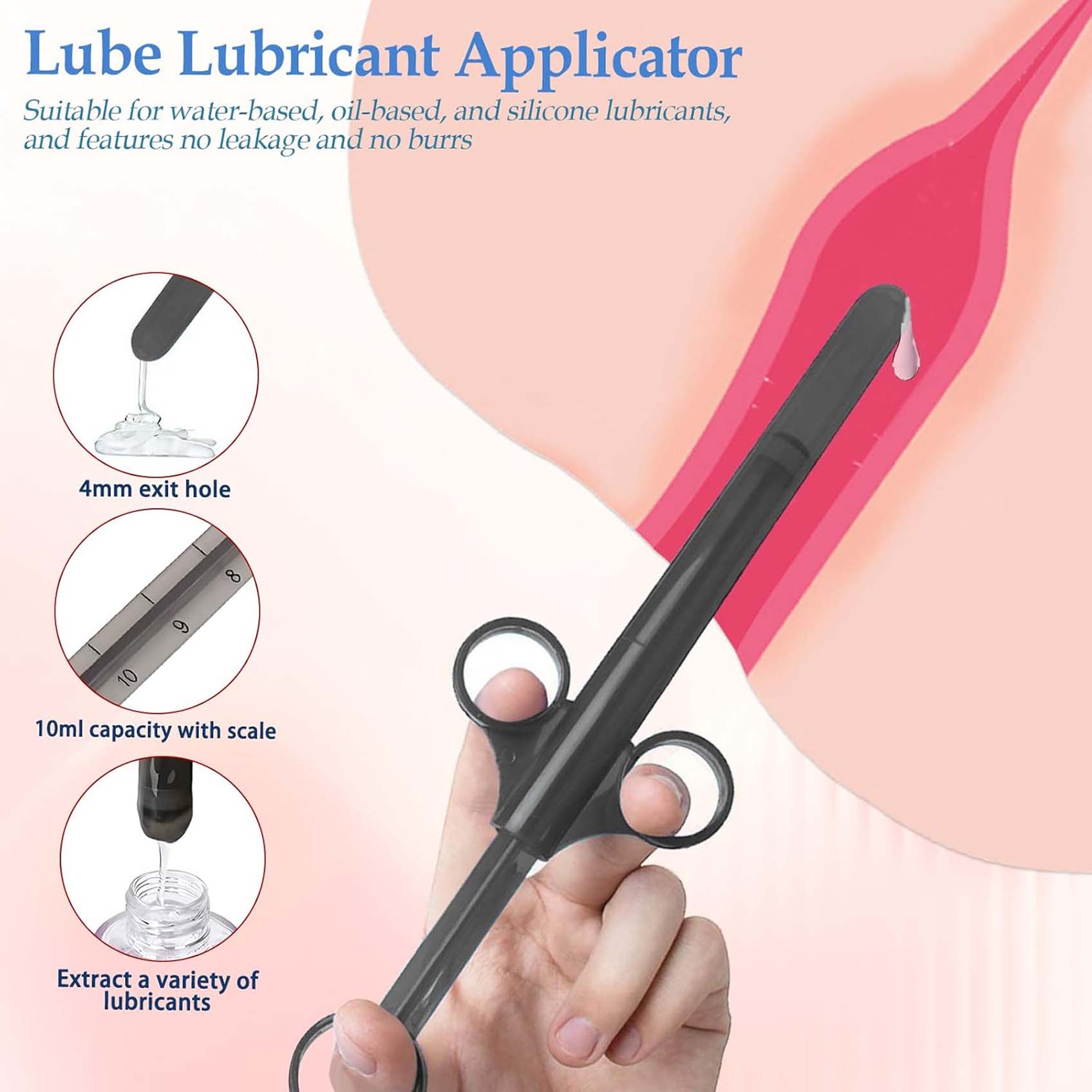 10ml Lube Anal Applicator Lubricant Launcher Reusable Lub Shooter Butt Plug Cleaning Enema Bulb Injector with Scale Smooth Rounded Cap for Men Women Couples view 6