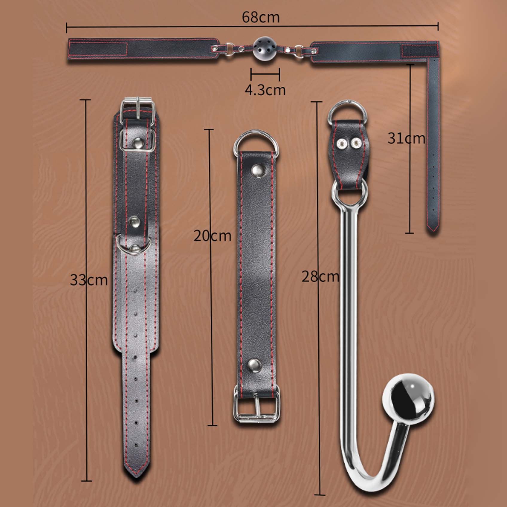 BDSM Sex Slaves Bondage Restraint Anal Hook Options Mouth Ball Gag Collor Chain Bed Foreplay SM Game Fetish Role Play Adjustable Cuffs Adult Sex Toys for Women Men Couples Beginner