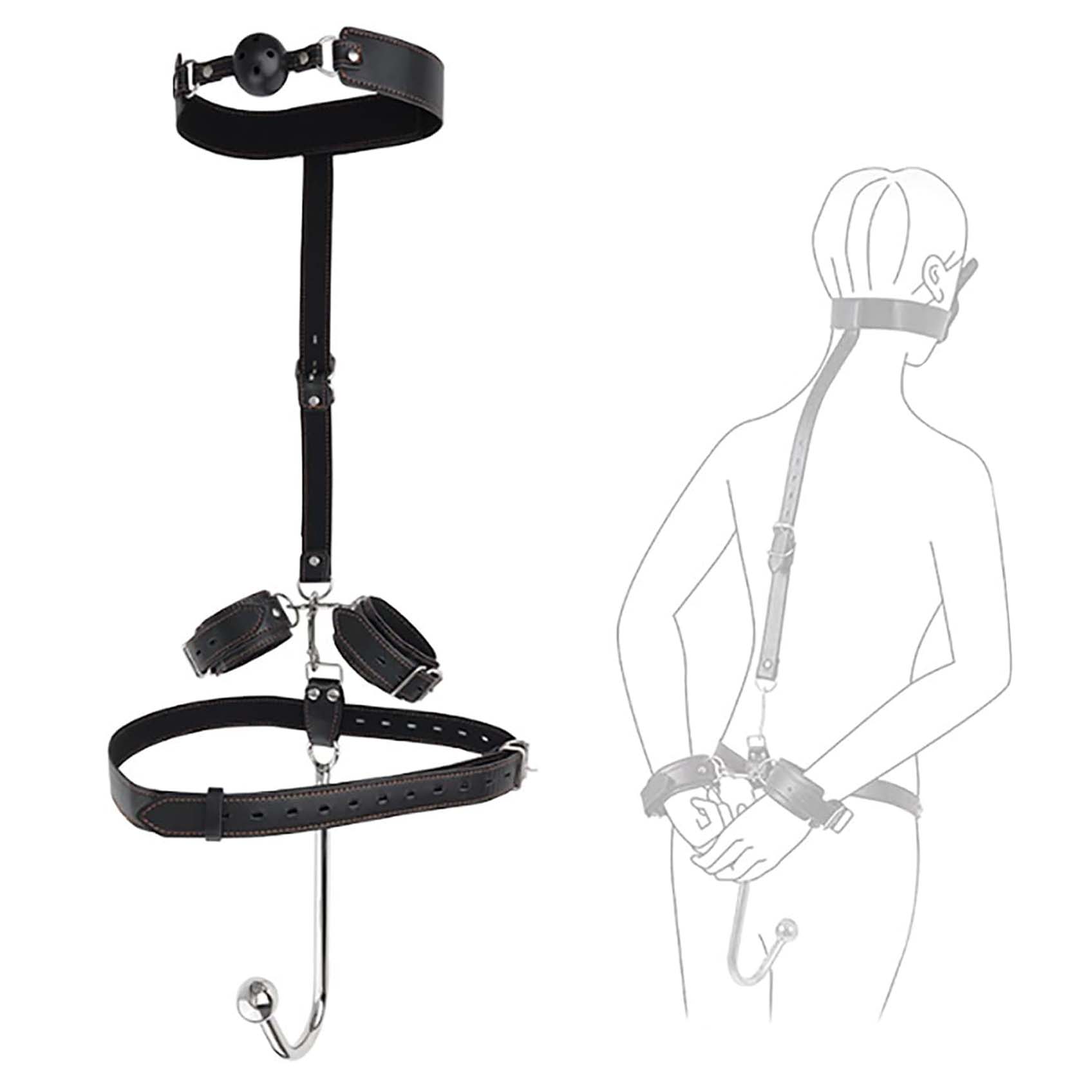 BDSM Sex Slaves Bondage Restraint Anal Hook Options Mouth Ball Gag Collor Chain Bed Foreplay SM Game Fetish Role Play Adjustable Cuffs Adult Sex Toys for Women Men Couples Beginner
