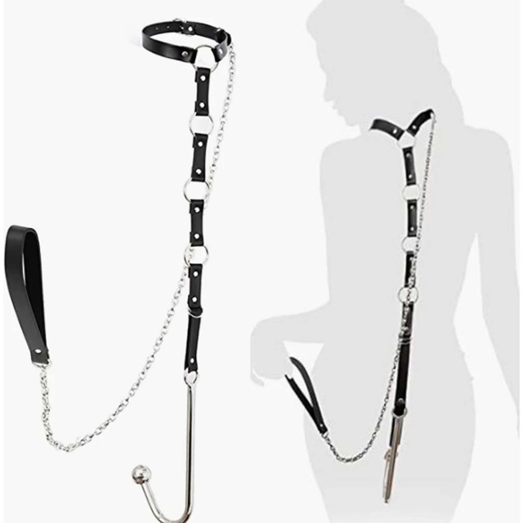 BDSM Sex Slaves Bondage Restraint Anal Hook Options Mouth Ball Gag Collor Chain Bed Foreplay SM Game Fetish Role Play Adjustable Cuffs Adult Sex Toys for Women Men Couples Beginner
